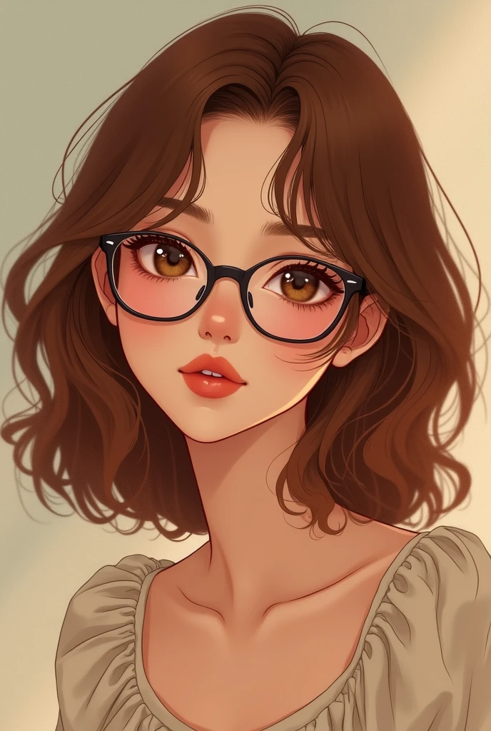 Cinnamon-colored girl with glasses and anime-style wavy hair