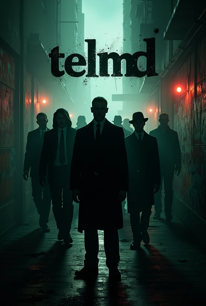 Create an image with drugs and mobsters with writing " tele MD "