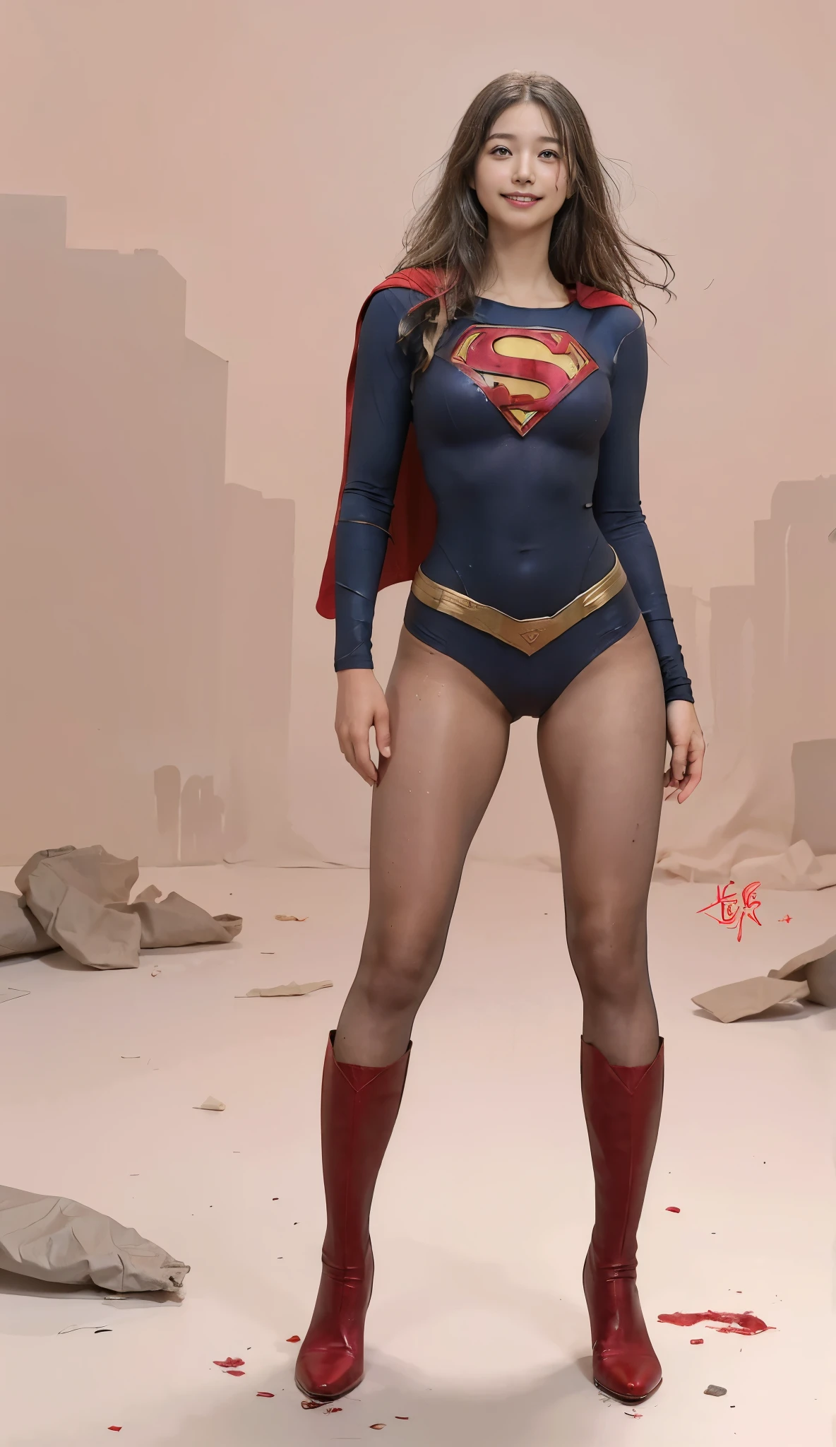 No background、(((Beautiful legs in black tights.)))、(((Legally express the beauty of your smile)))、((((Make the most of your original images)))、(((Supergirl Costume)))、(((Beautiful Hair)))、(((suffering)))、(((Please wear black tights....、Wear red boots)))、((Best image quality、8k))、((Highest quality、8k、masterpiece:1.3))、(((Preserve background )))、Sharp focus:1.2、Beautiful woman with perfect figure:1.4、Slim Abs:1.2、Wet body:1.5、Highly detailed face and skin texture、8k