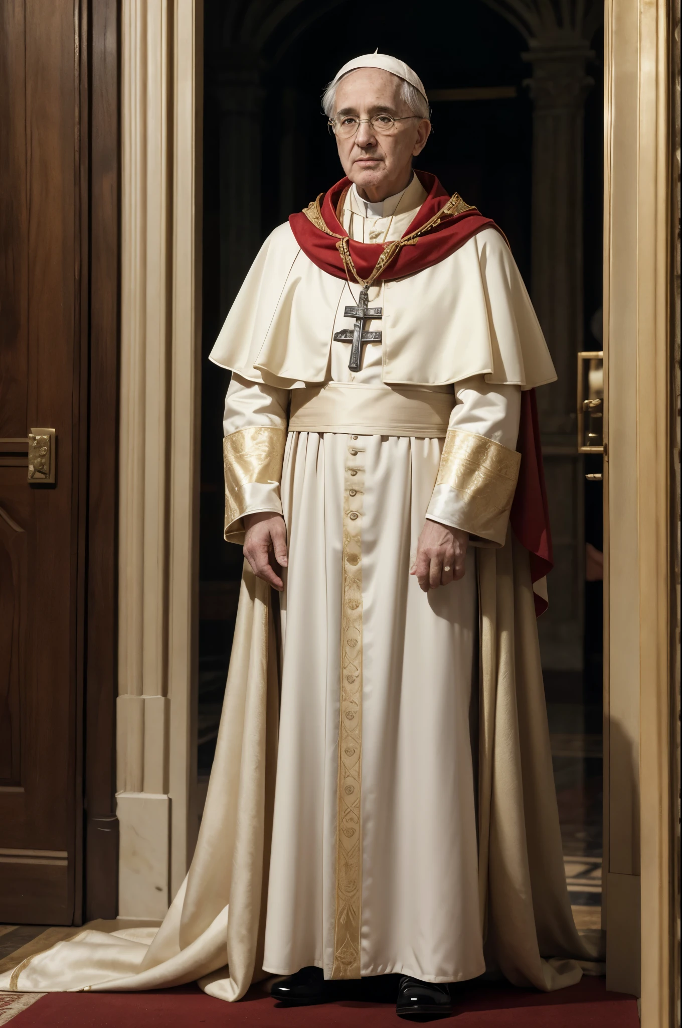 20th century Pope in Renaissance robes of the period's red and white, ultra realistic