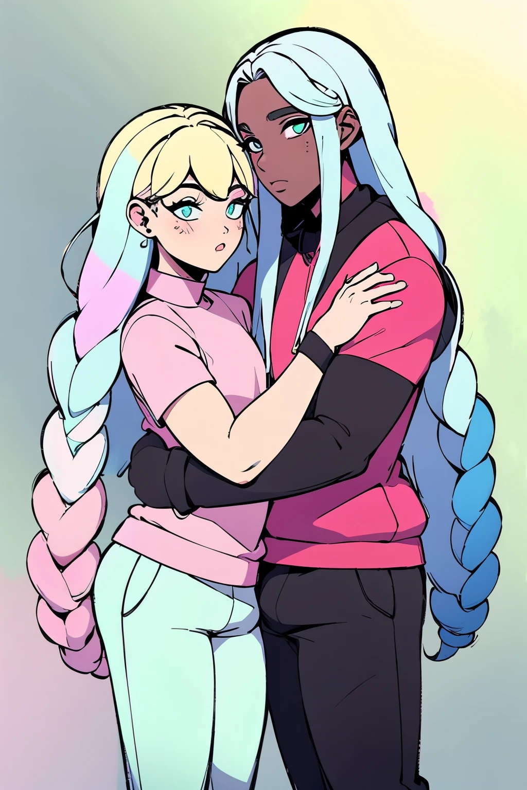 effeminate black boy, in pink sweatpants, long hair (pastel color)