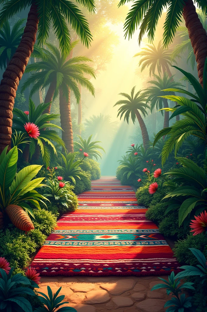Create the background of a cement advertising poster where in the background you can see a sarape in the jungle 