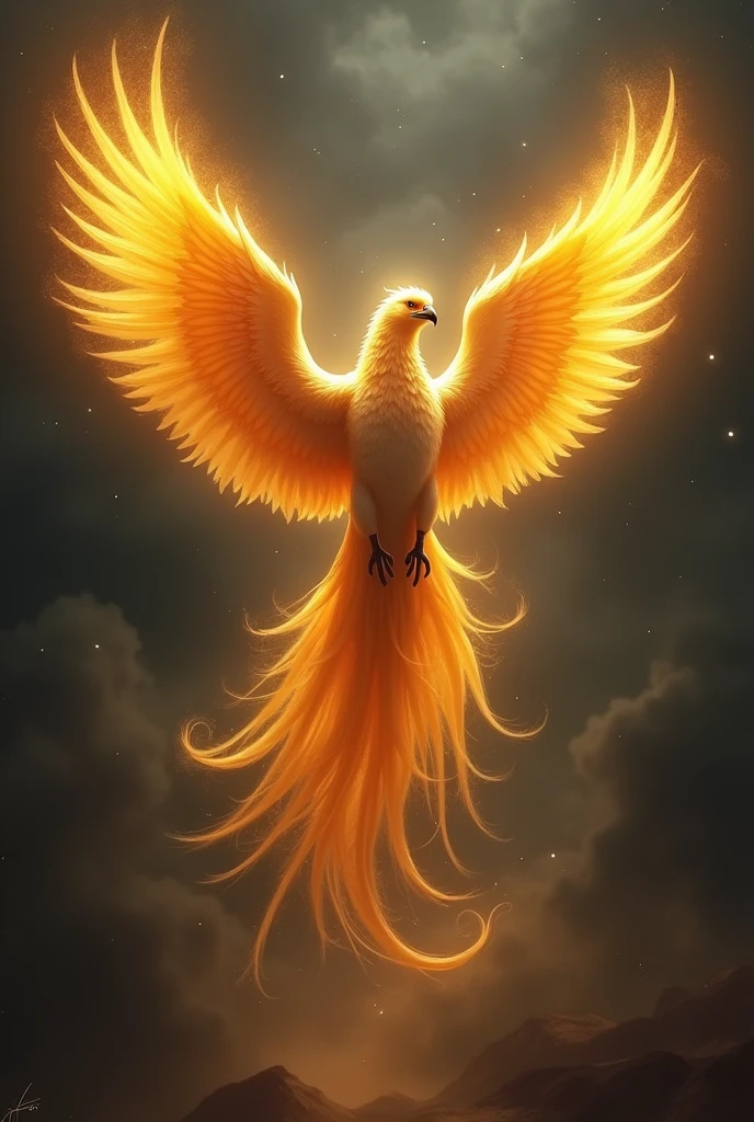 Rising phoenix gold with dark background