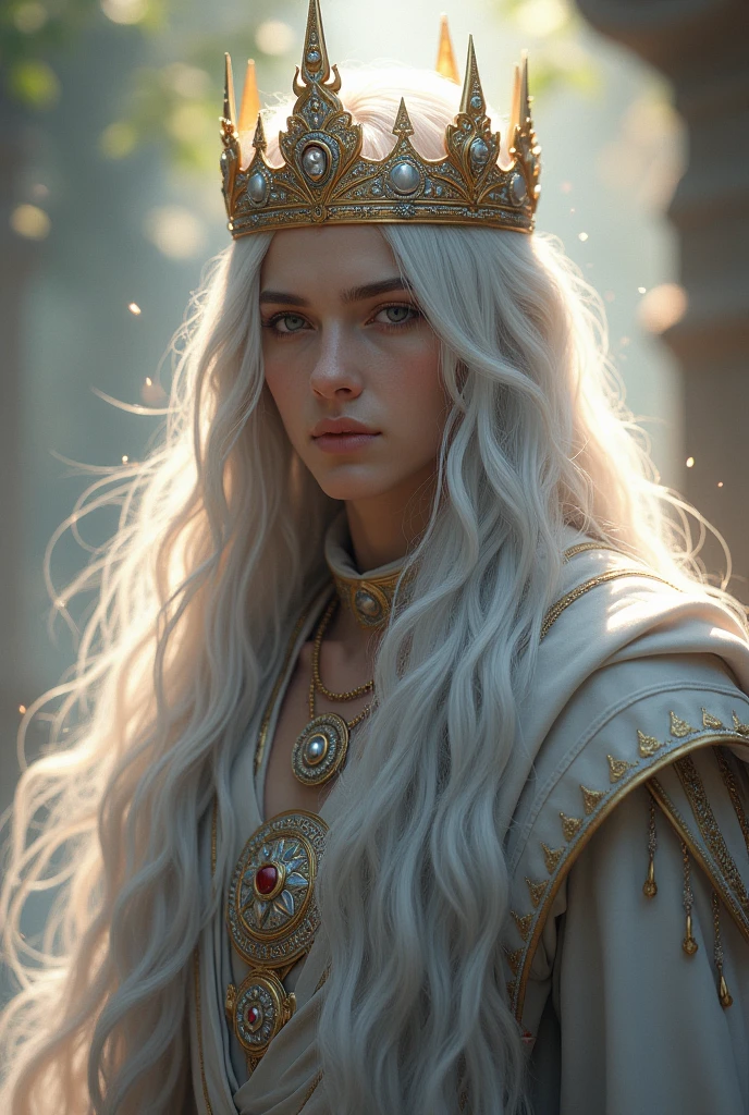 Silver-haired man God Long Hair, crown, young