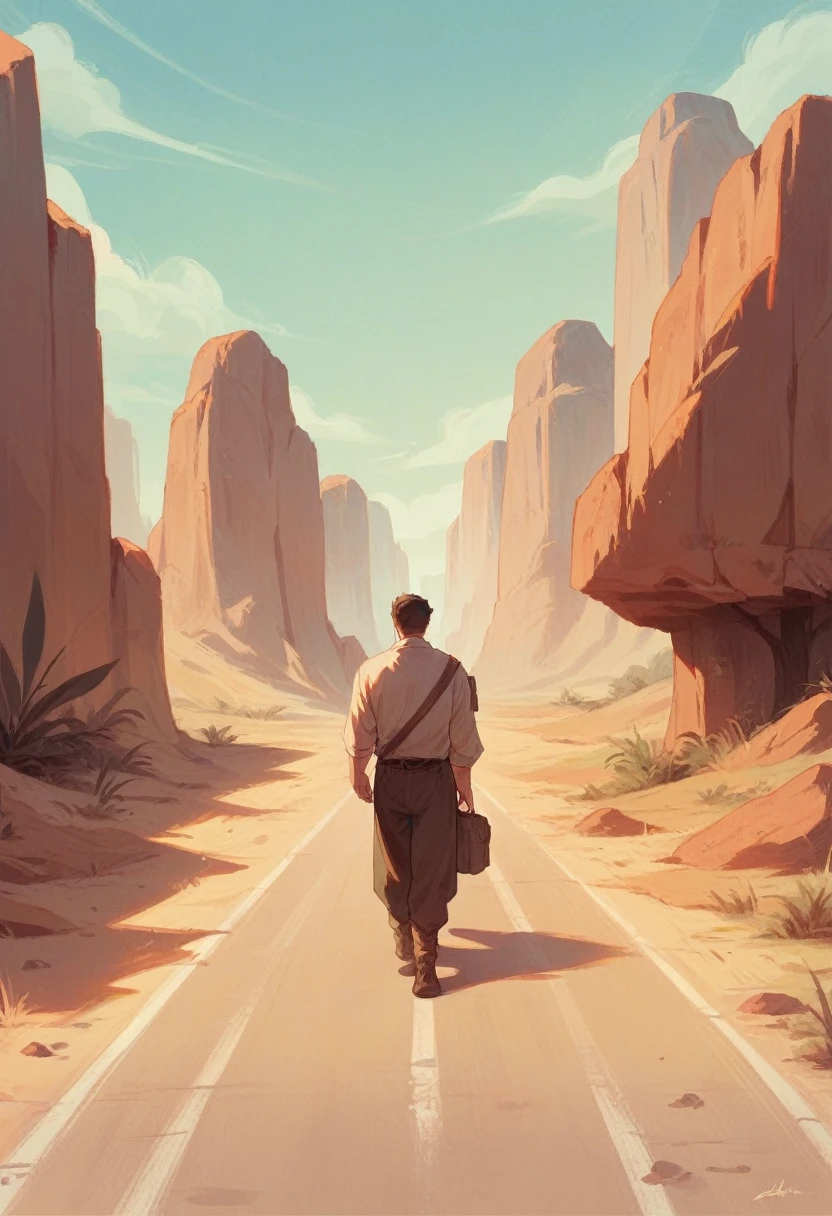 Two characters walking in the desert on a road and the trunk of a large tree, they decided to rest there, high resolution, smoothboard animation, I want the drawing to be like drawing with pencil on paper.