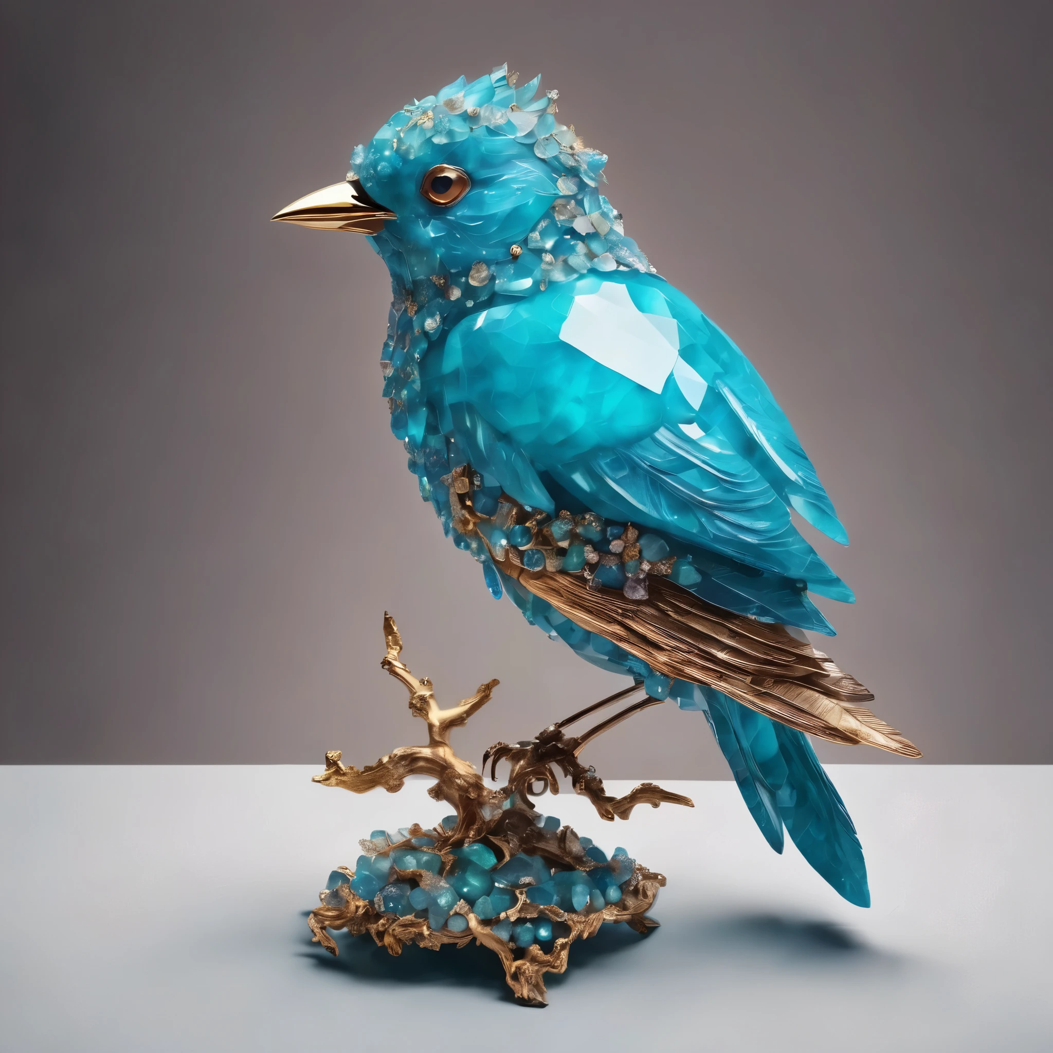 、A bird made of sky blue to turquoise gemstones.   There is no one、masterpiece, 8k, Perfect quality , Realistic,Ultra-crisp details , Detailed Background   