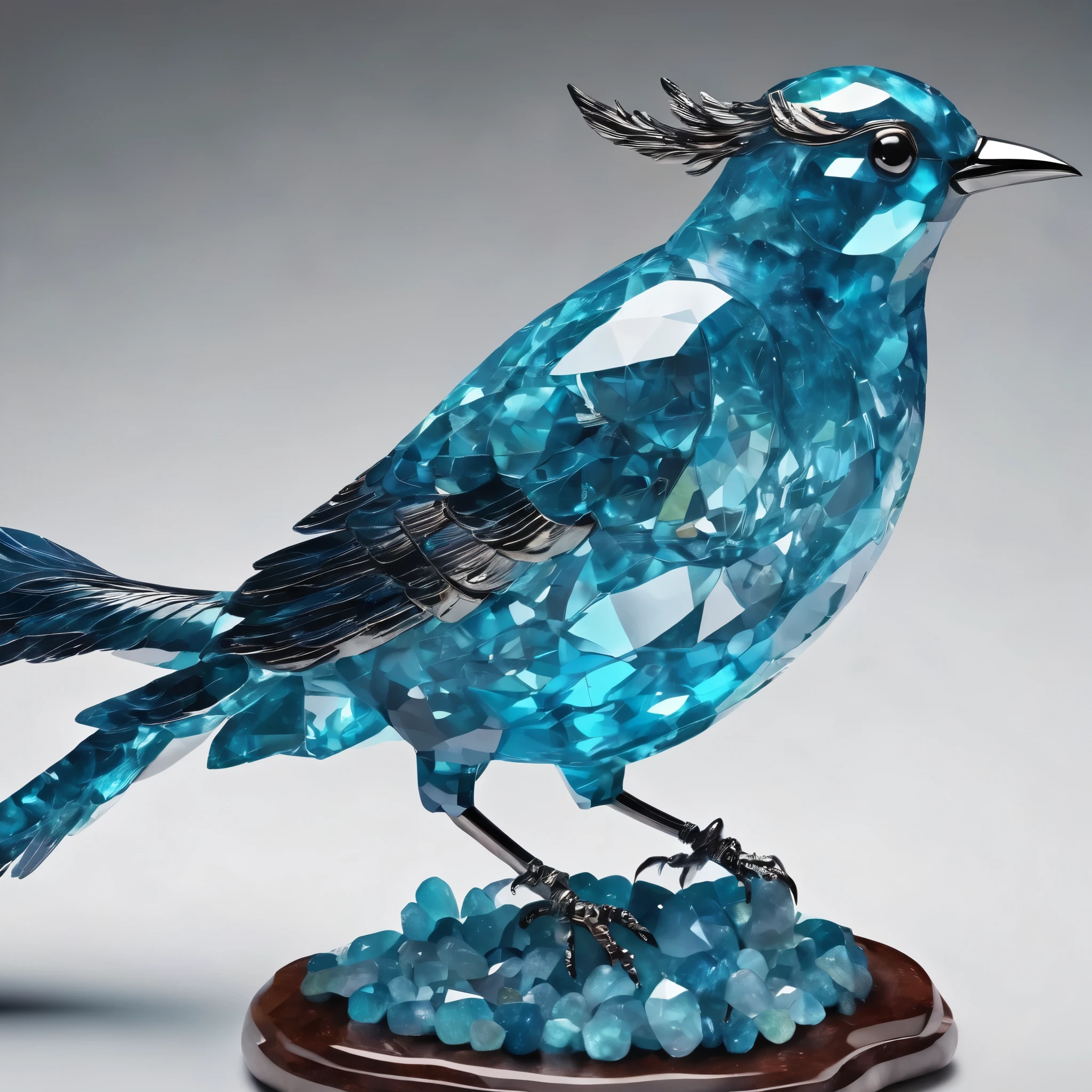 、A bird made of sky blue to turquoise gemstones.   There is no one、masterpiece, 8k, Perfect quality , Realistic,Ultra-crisp details , Detailed Background   