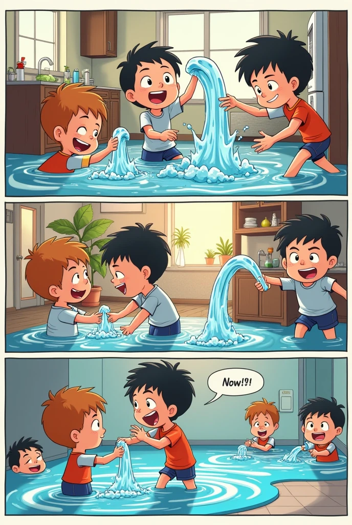 Comic of kids in a house wasting water