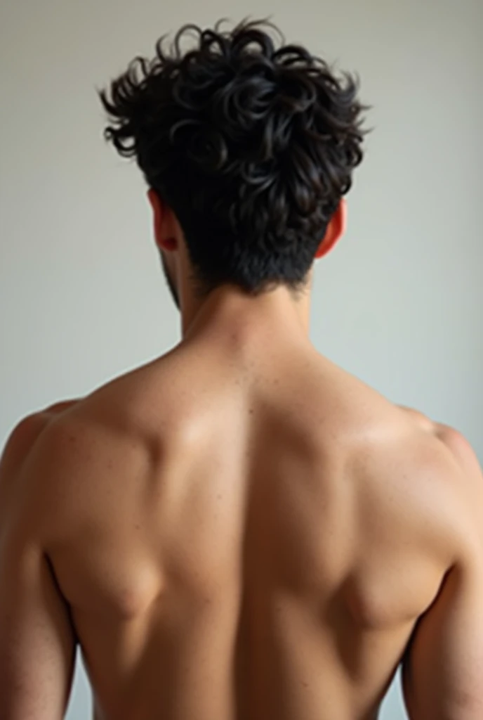 White man short curly hair black color image from behind