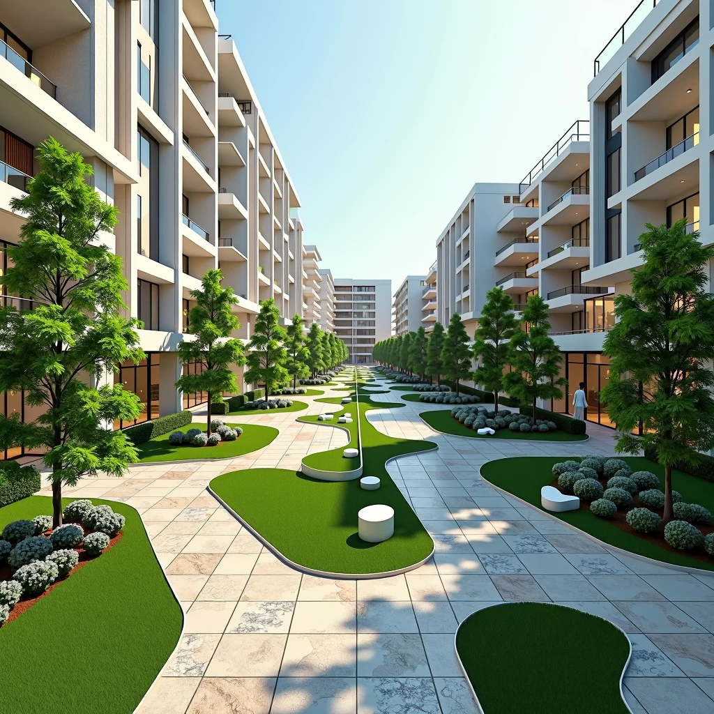 an ideal city with public spaces, green areas, commerce, ramps for the disabled and so on
