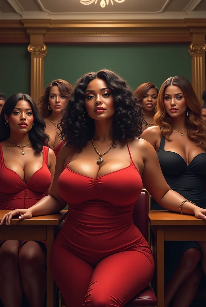 5 sexy fat dark ladies in a lecture hall