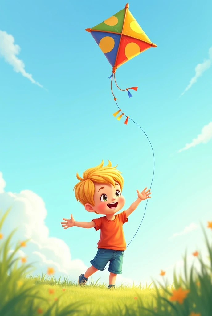 A blond boy holding a kite cartoon