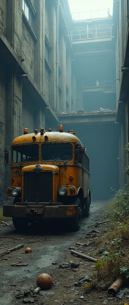 (Best Quality,4k,8k,High resolution, masterpiece:1.2),ultra detailed, sharp focus,(realist,photorealist,fotorrealista:1.37),extremely fine details, intricate details,vivid colors,intense colours,Deep contrast,cinematic depth of field,cinematographic composition,cinematic camera angle(Photography focused on abandoned industrial machinery.), abandoned coal mine landscape, machine placed, ((Trolleybus in ruins, 放置されたHeavy equipment, industrial waste)), quiet, , minimalist, industrial environment, Heavy equipment, spiderweb, dusty, Disturbing silence, crumbling walls, oxide, overgrown vegetation, Remnants of past activities, dark space, Broken window, colores quiets, mysterious atmosphere