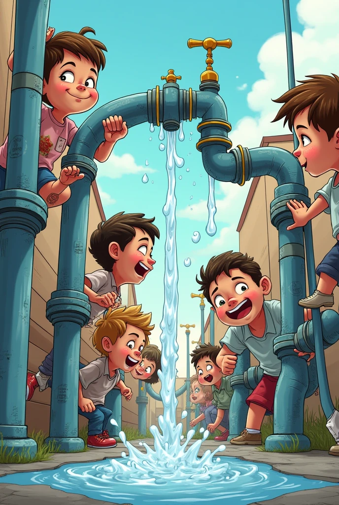 Comic of children turning off the pipes