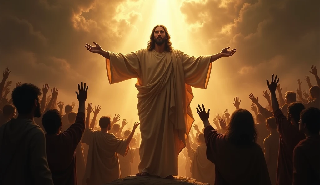 Create a powerful and emotional image of Jesus saving people.