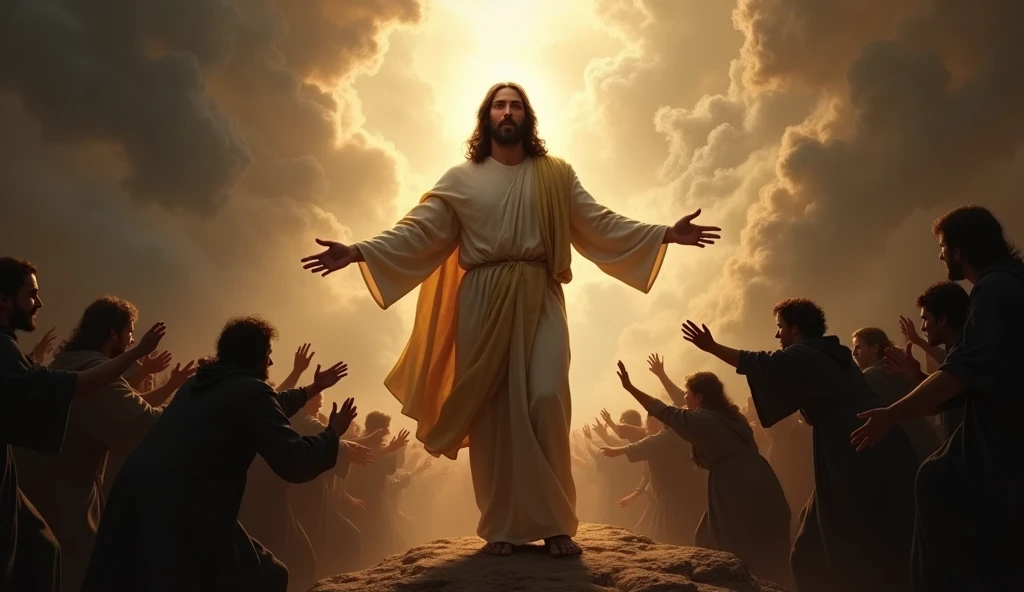 Create a powerful and emotional image of Jesus saving people.