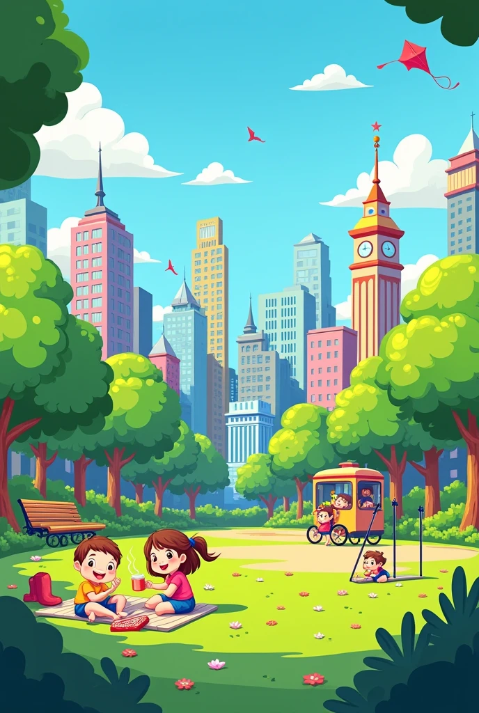 Park in the city during daytime cartoon