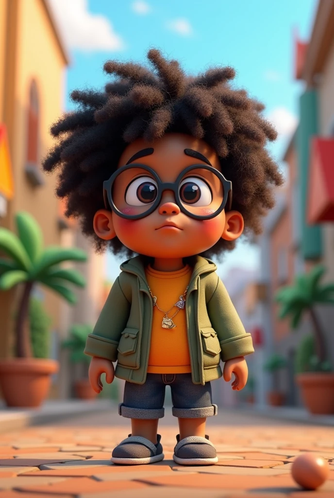 Roblox a chubby Afro-descendant with curly hair and fair skin with a lost look and glasses