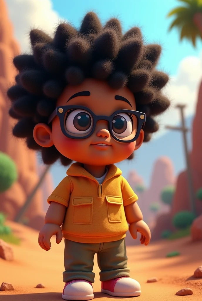 Roblox a chubby Afro-descendant with curly hair and fair skin with a lost look and glasses 