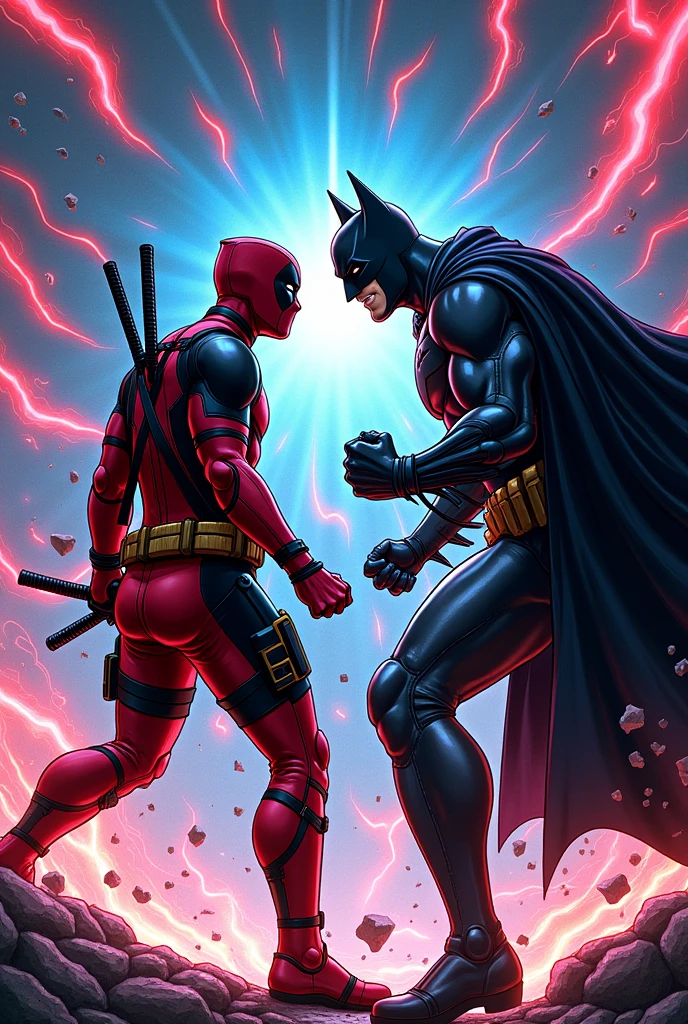 Creater Deadpool vs batman style anime Jojo bizarre adventure omonotopeya