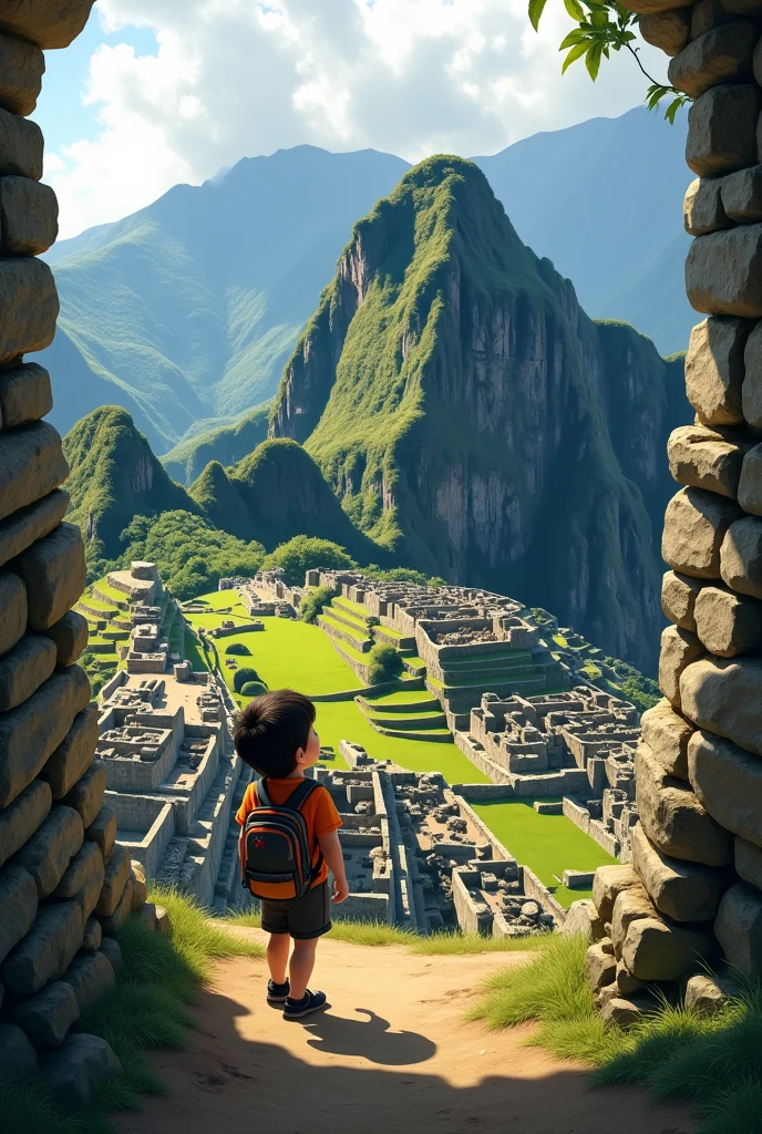 A child visiting Machu Picchu