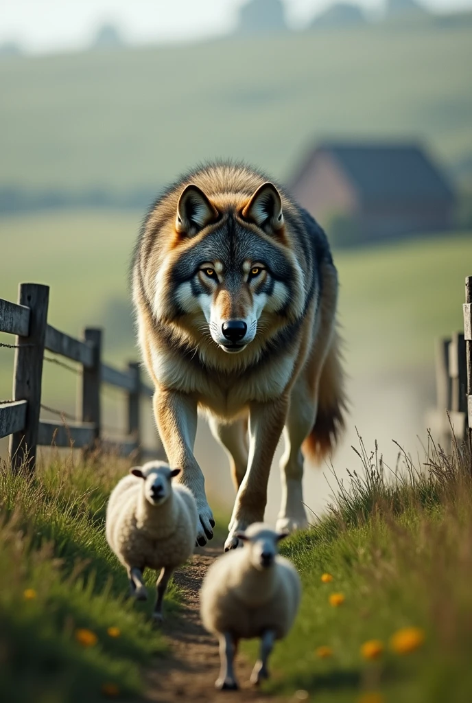 Now the wolf goes to the farm where the sheep are.
