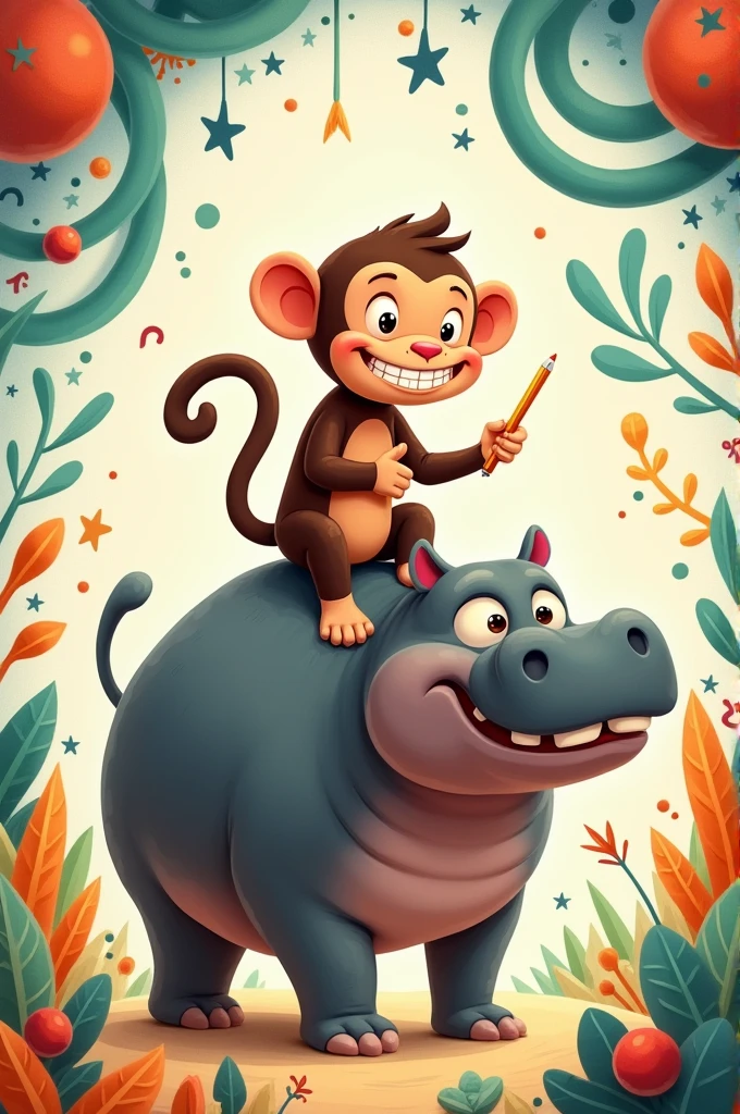 Common school work cover monkey riding a hippo named hygor