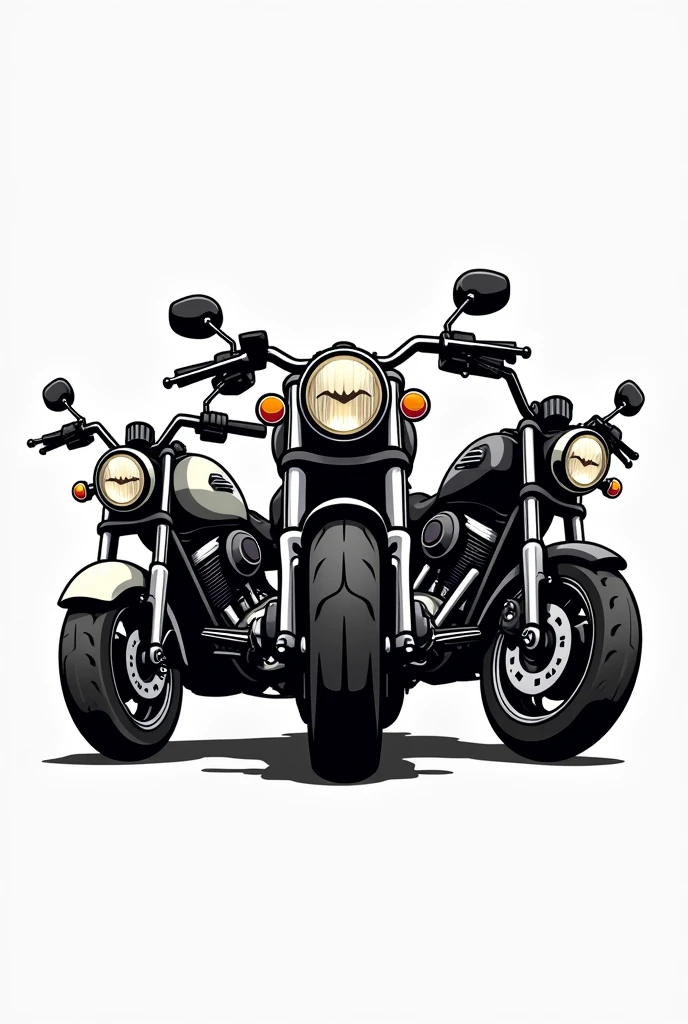 A logo with three very happy black and white motorcycles
