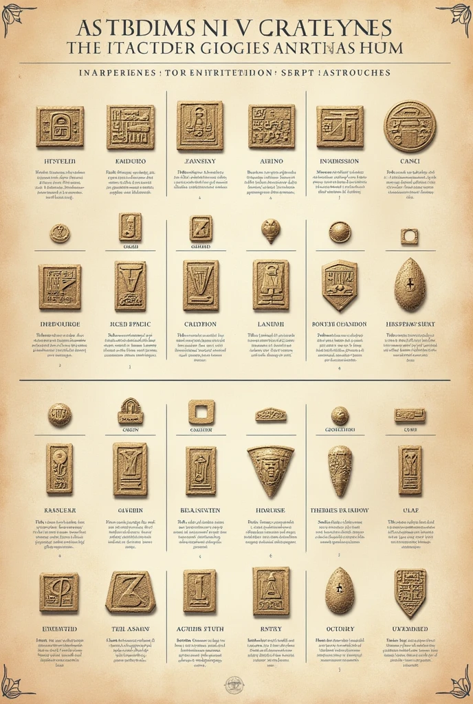 Page layout design for hieroglyphics hieratic and demotic script interpretation of cartouches in two languages in tabular form and summarized story
