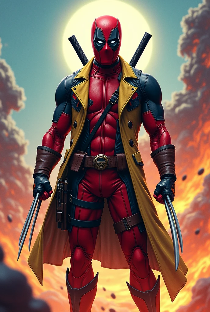 Creater Deadpool mix Wearing a Wolverine trench coat in style dragonball