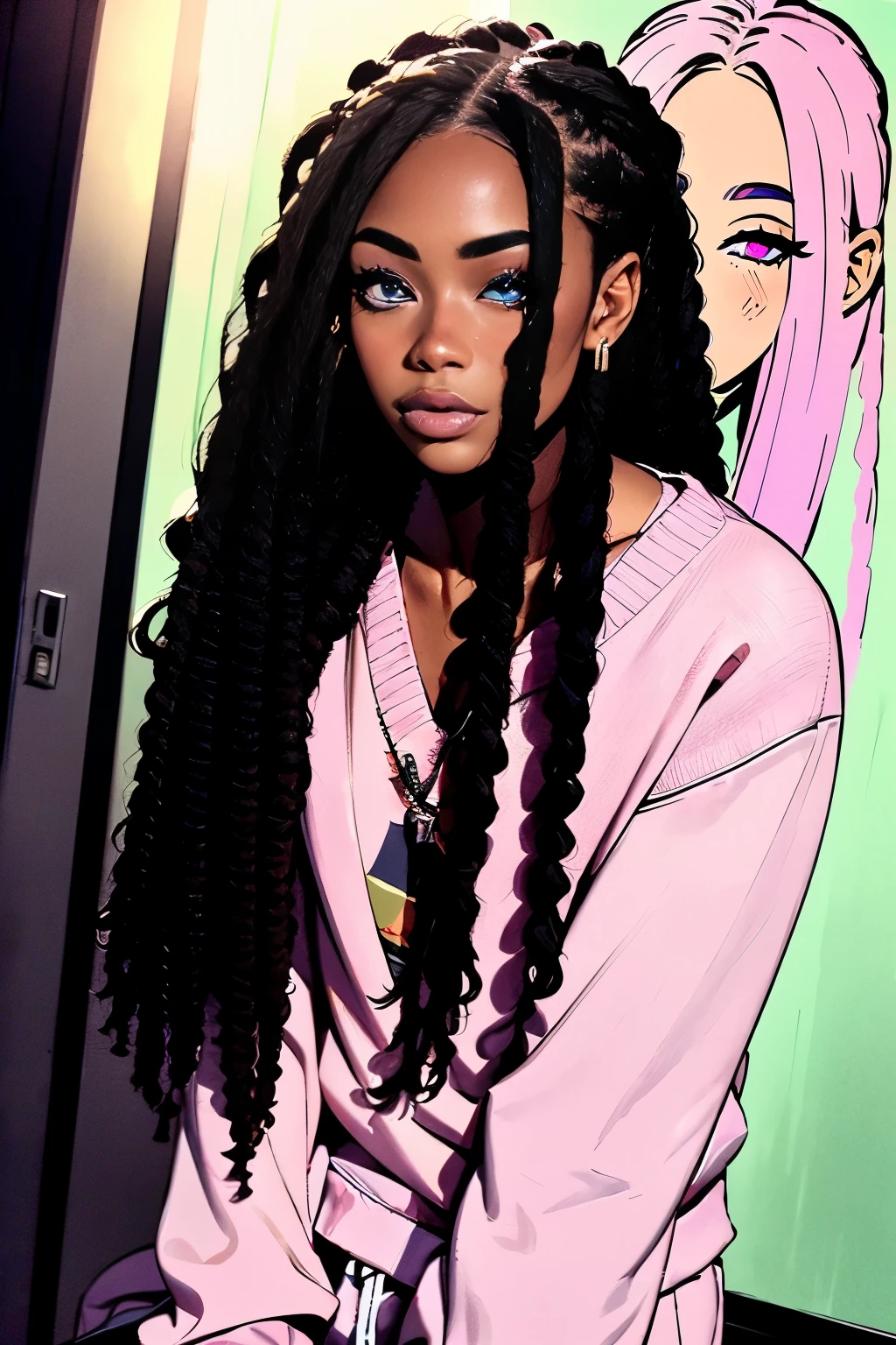 effeminate black boy, in pink sweatpants, long dreads, in street, pastel color, 1boy, beautiful detailed eyes, beautiful detailed lips, extremely detailed eyes and face, longeyelashes, photorealistic, 8k, highres, masterpiece, ultra-detailed, realistic, vivid colors, studio lighting, physically-based rendering, professional, concept art