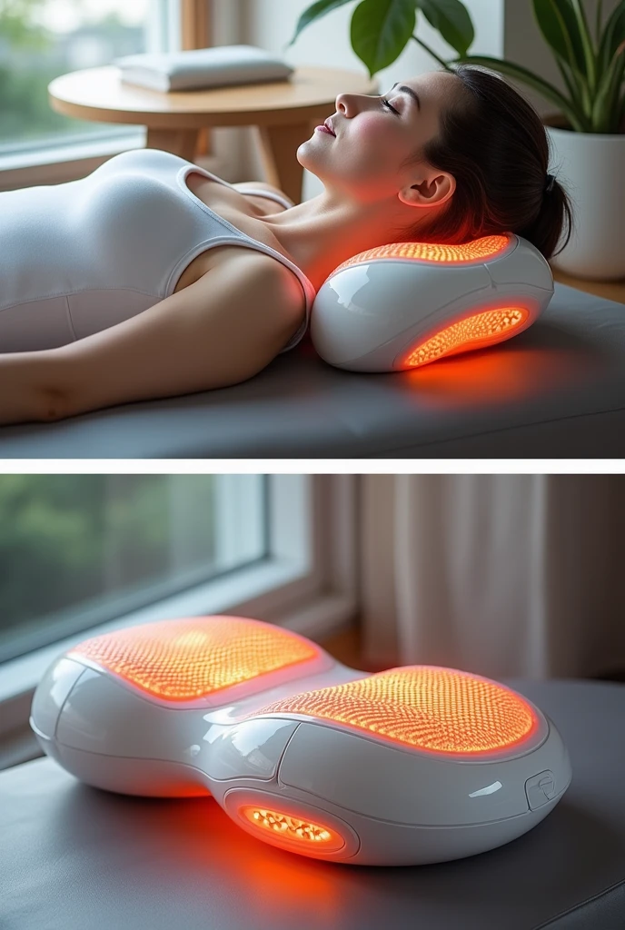 A massage pillow for muscle pain therapy with an action shape and temperature regulator 