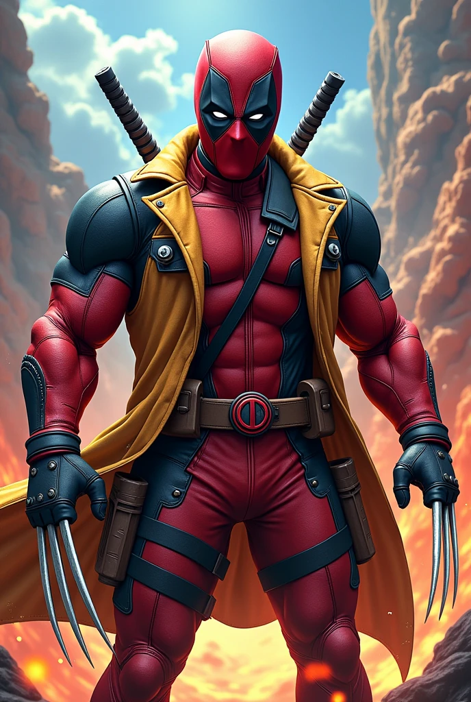 Creater Deadpool mix Wearing a Wolverine trench coat in style dragonball