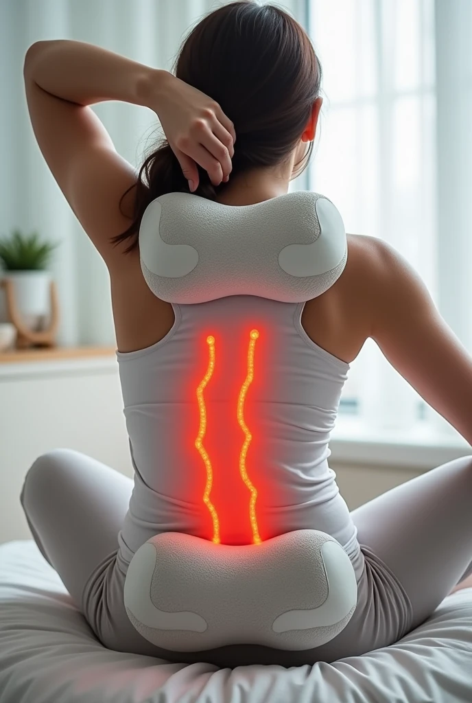 A massage pillow for muscle pain therapy with an action shape and temperature regulator 