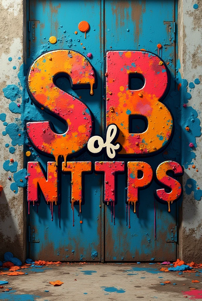 Create a project logo with the name of "SB of nttps"related to basic sanitation made of street graffiti