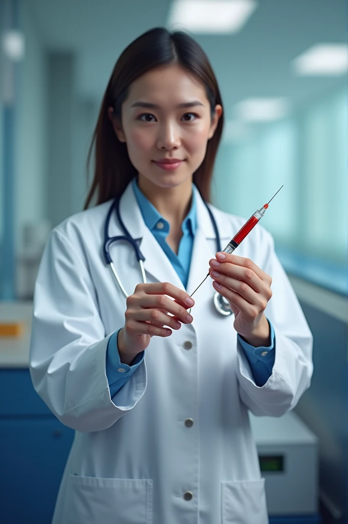 Image of a doctor holding a syringe with blood