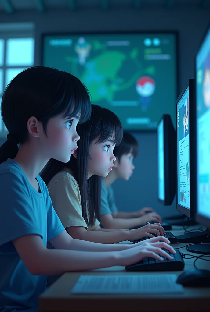 Students are using computers connected to the Internet to learn anime