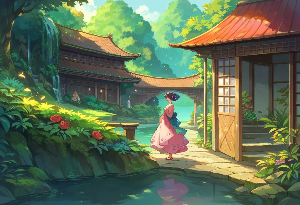 score_9, score_8_up, score_7_up, score_6_up, anime source, village in japan in the 80s, a mysterious place with a river and a cave on the other side of it. dangerous feeling, no people, no creatures, beautifully detailed, masterpiece, Best quality, very aesthetic, absurd, 