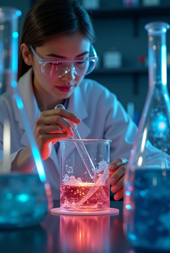 a student mixing reagents in a container, laboratory, scientific experiment, chemical glassware, protective lab equipment, safety goggles, lab coat, detailed hands, precise movements, scientific apparatus, bubbling liquids, swirling colors, complex chemical reactions, high-quality 3D render, photorealistic, cinematic lighting, dramatic shadows, depth of field, (best quality, 8k, highres, masterpiece:1.2), ultra-detailed, (realistic, photorealistic, photo-realistic:1.37), cinematic, dramatic, compelling, intriguing, award-winning, hyper-realistic