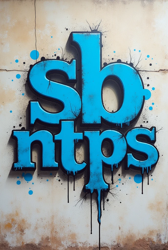 Create a project logo with the name of "SB nttps"related to basic sanitation made of street graffiti with the color blue 