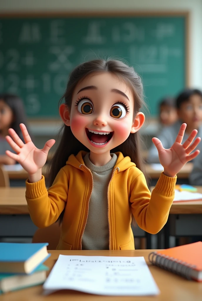 Girl studying girl talking very excited talking about how she could solve the algebra problem