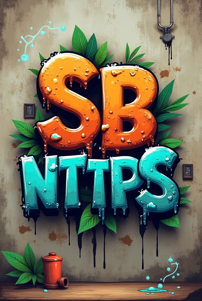 Create a project logo with the name of "SB nttps"
related to basic sanitation made of street graffiti