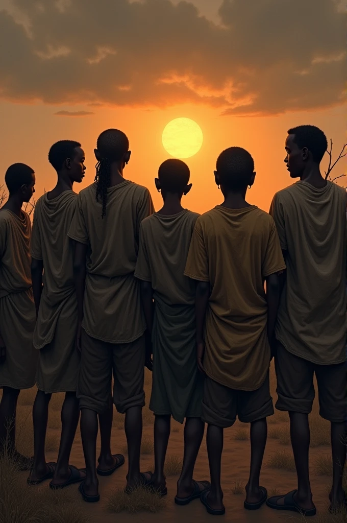 7 slaves watching the sunset at night
