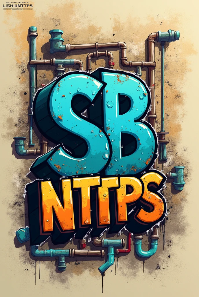 Create a project logo with the name of "SB nttps"
 related to basic sanitation made of street graffiti 