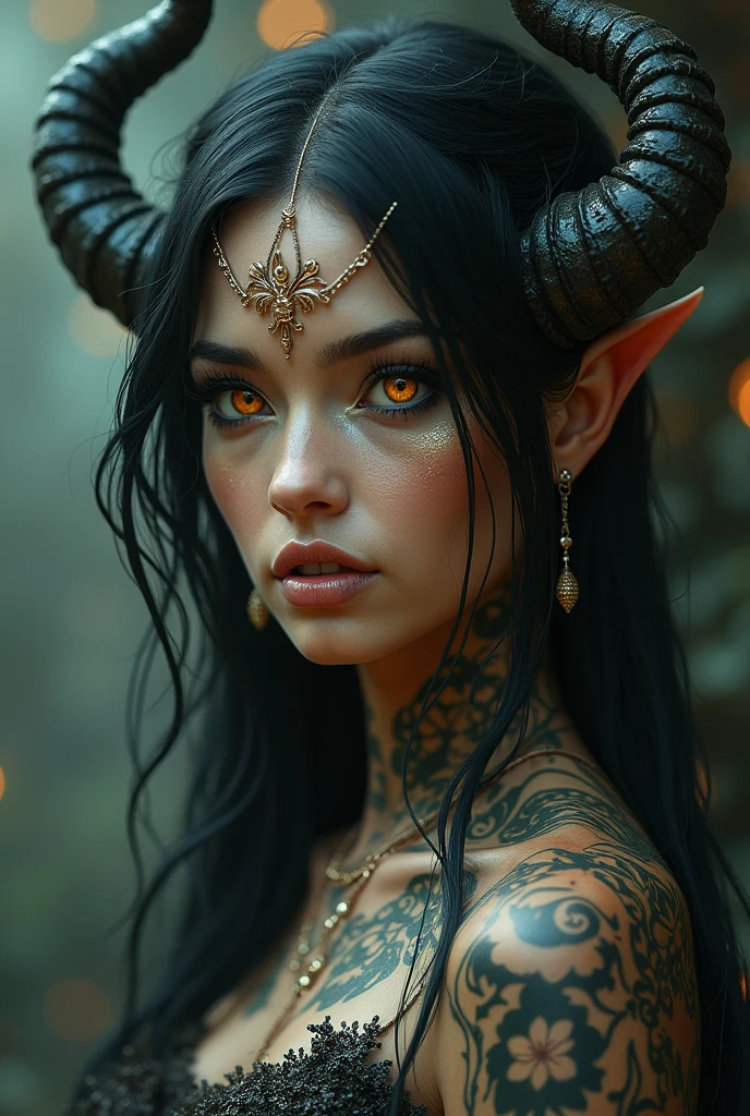 demon woman gold eyes beautiful tattoos