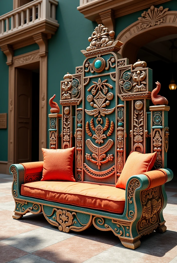 Create urban furniture with the theme of the Mayan Quetzaltecan culture