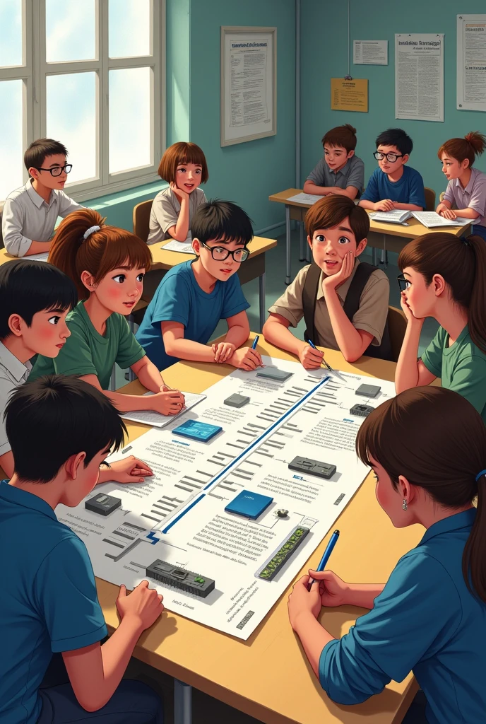 • images students in a classroom people studying Study about computer components (hardware e softwares);
• to students with basic knowledge, Intermediary;
doing a timeline activity about the history of the computer;
• Debt in two 50-minute classes.
• For 1st year high school students.