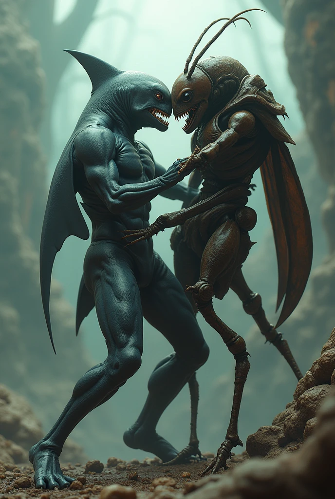 Humanoid shark copulating with ant