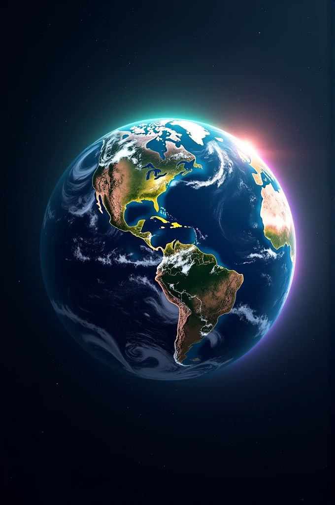realistic image of planet earth with subtle colorful glows around