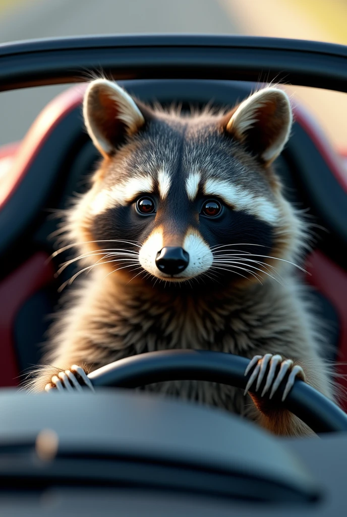 Realistic Adult Raccoon Riding and Driving a Realistic Ferrari 488 GTB